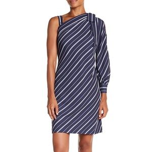 ECI NEW YORK Striped One Shoulder Bow Detail Dress